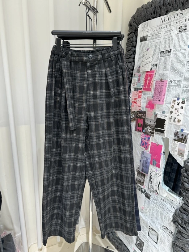 6531 毛呢直筒阔腿裤 格子裤