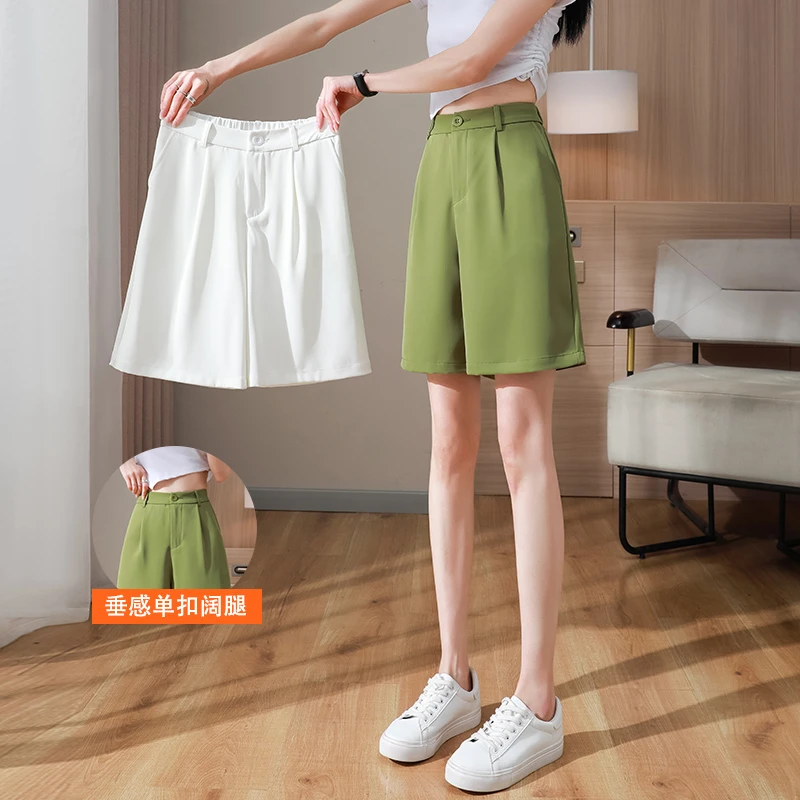 西装五分裤女夏季薄款凉凉裤女士阔腿垂感短裤单扣简约风纯色百搭