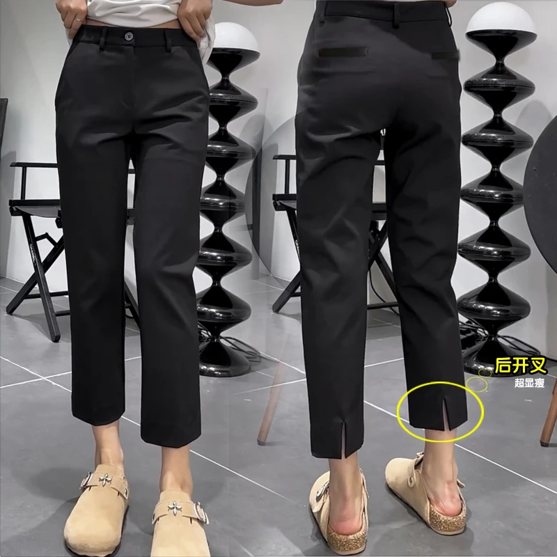 开叉【复刻经典】西装烟管裤女高腰显瘦八九分裤女直筒休闲哈伦裤子
