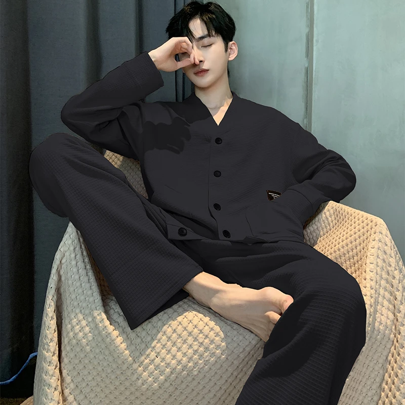 睡衣男士春秋款纯棉开衫长袖青少年全棉冬季大码可外穿家居服套装