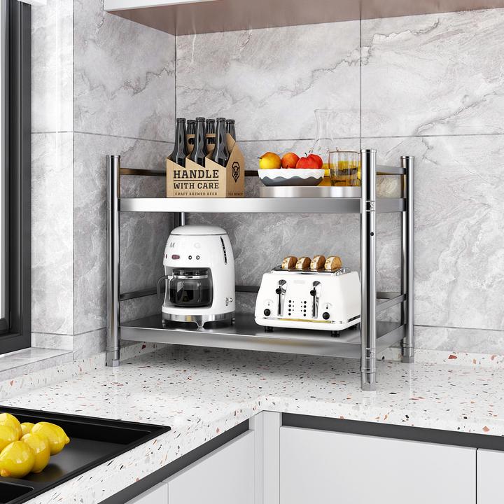 两层不锈钢带围栏60高厨房置物货架子客厅阳台收纳储物可移动定制