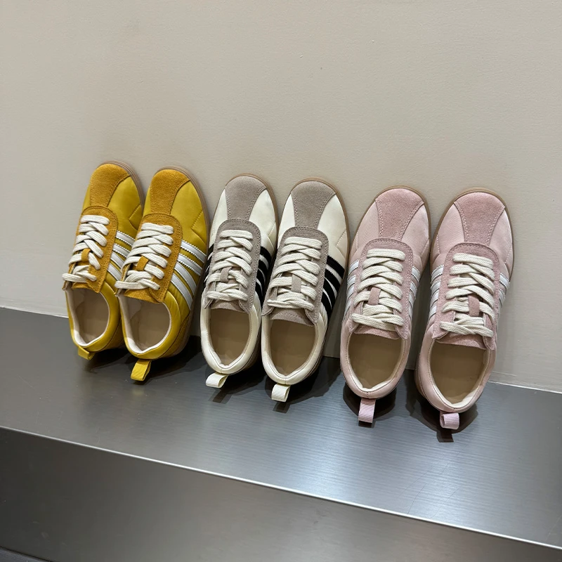 真皮阿甘鞋2024新款平底拼色德训鞋系带小白鞋休闲运动鞋单鞋女