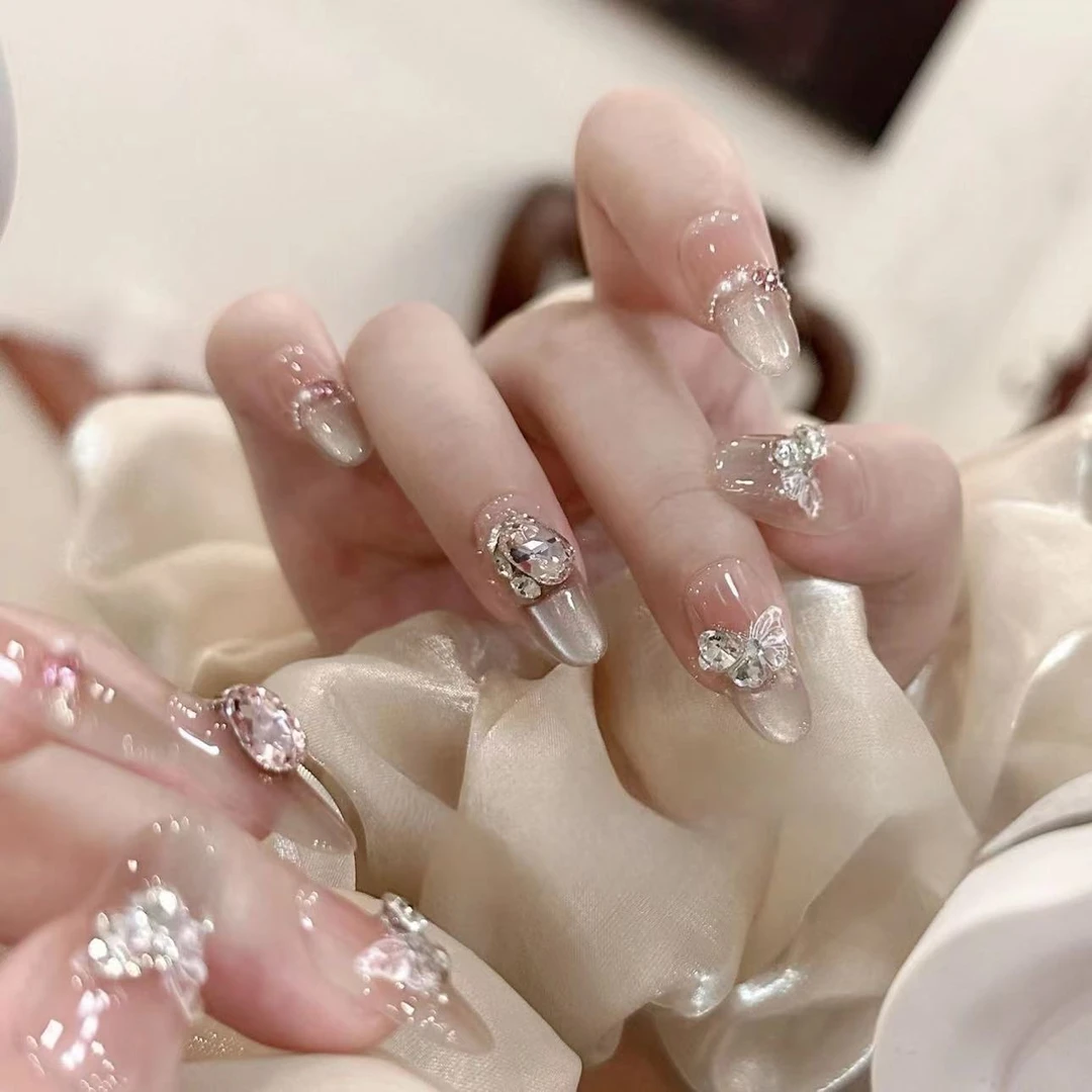 【月下】手工穿戴甲K9钻球猫眼气质流行纯欲光疗甲冰透渐变高级010