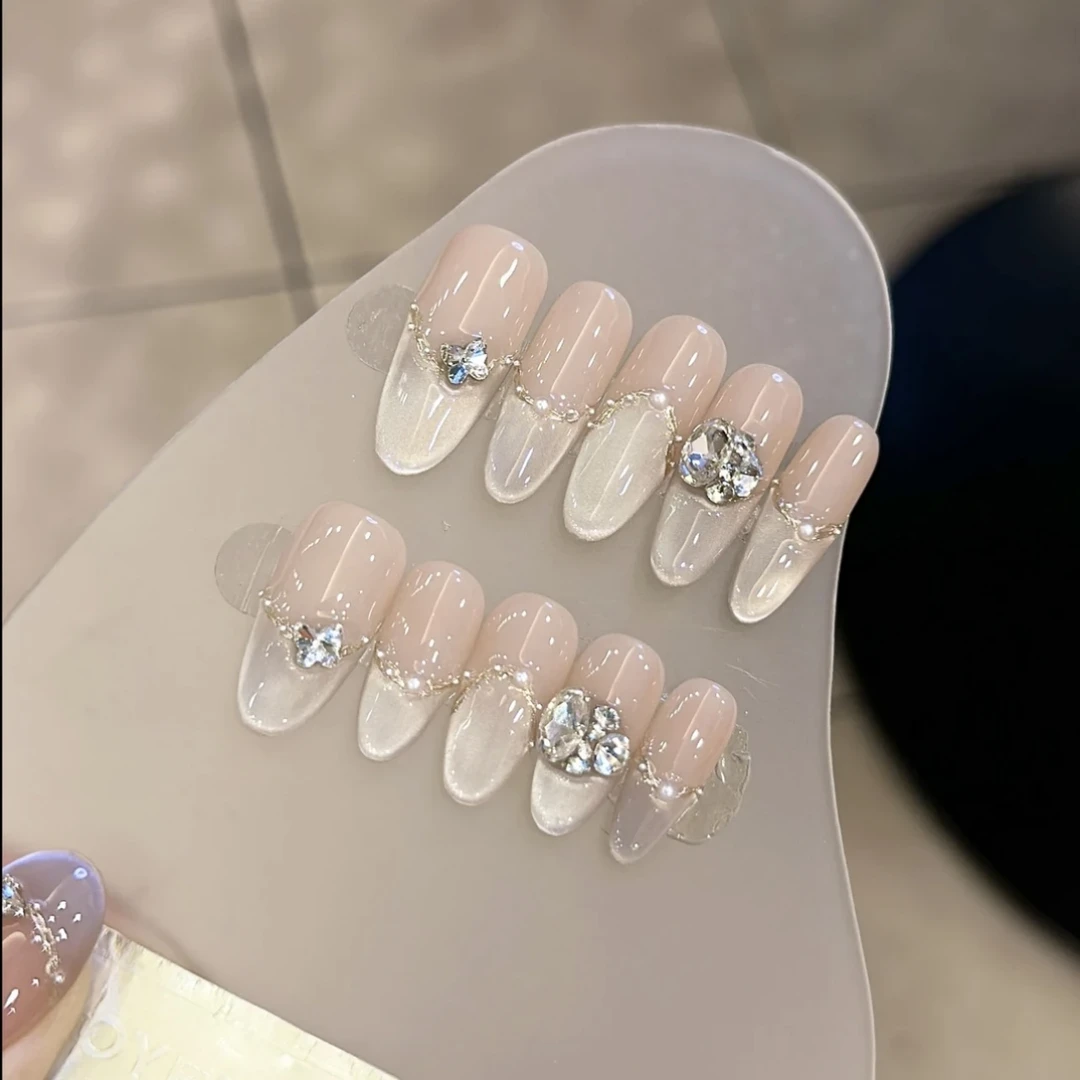 【塞纳河畔】K9钻球纯手工穿戴甲显白气质渐变猫眼系列光疗甲036