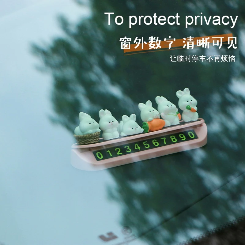 汽车临时停车电话牌迷你小兔可爱饰品数字摆件车载挪车号码牌女生