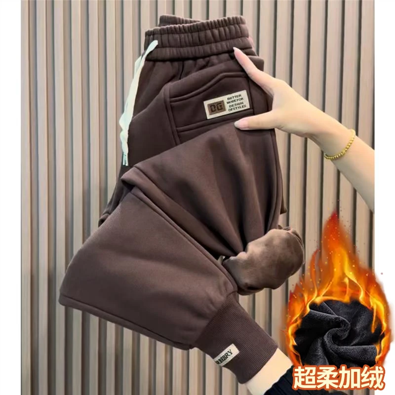 时尚加绒卫裤女秋冬新款加厚宽松保暖显瘦哈伦裤百搭休闲裤子