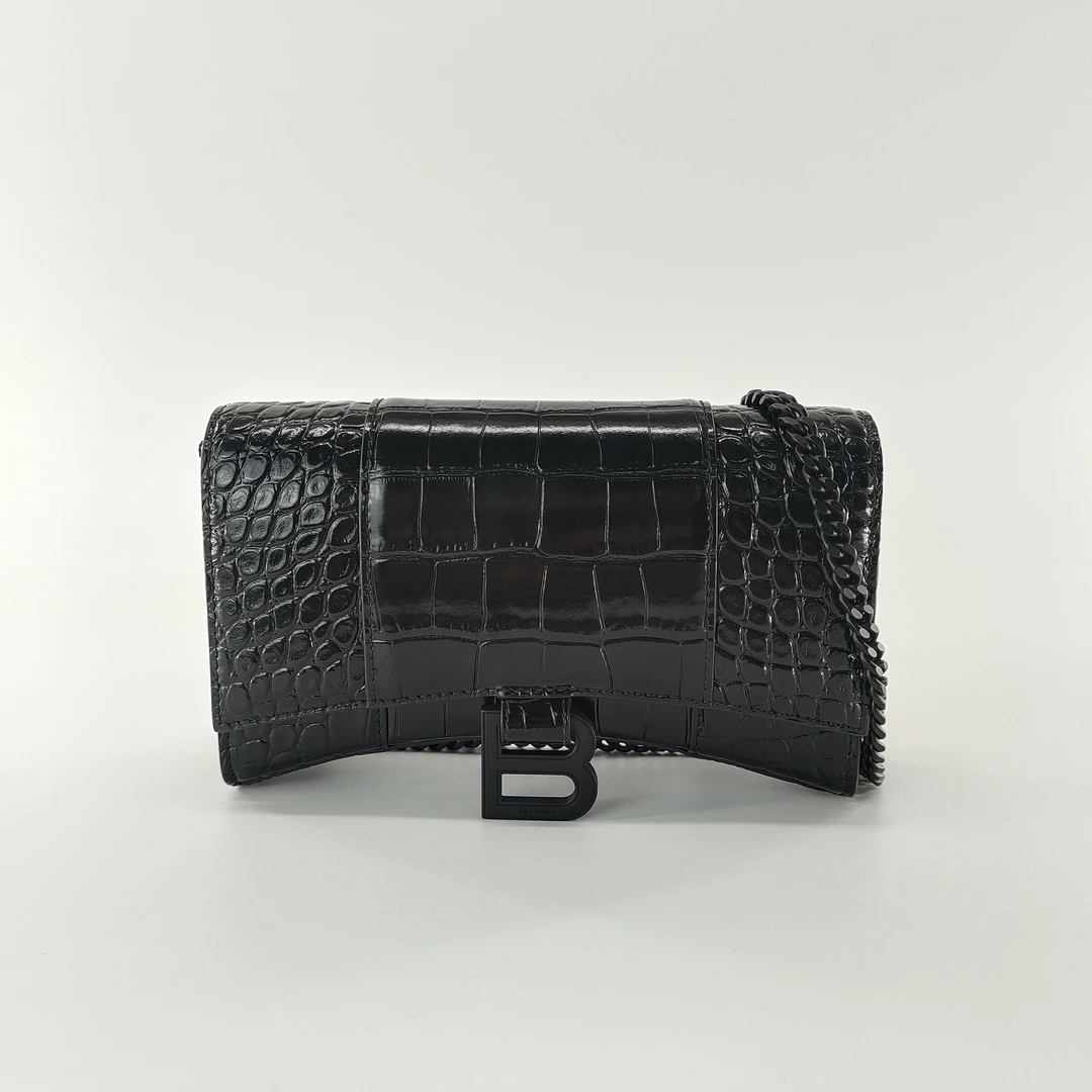 99新 Balenciaga/巴黎世家 巴黎世家黑色沙漏包时尚单肩鳄鱼 经典
