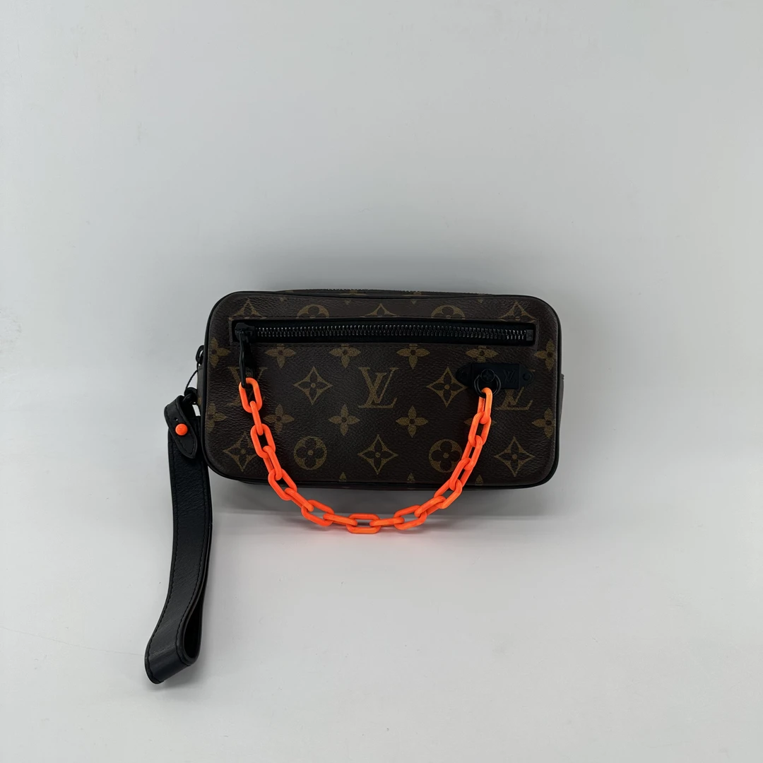 95新 LouisVuitton/路易威登 LV限量款棕花橘色链条手拿包ZH10007