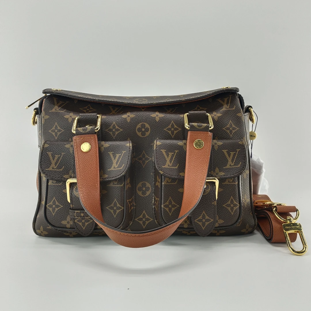 99新 LouisVuitton/路易威登 lv中古曼哈顿老花拼棕 单肩斜跨包