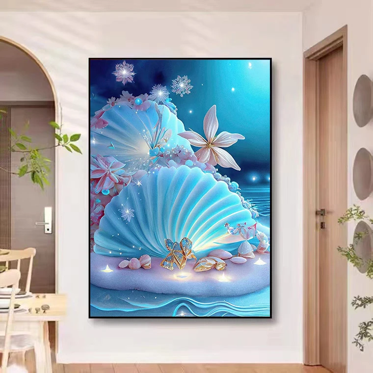 甜心Kes新款轻奢海边蓝贝壳十字绣大格白布65*85厘米，41种颜色