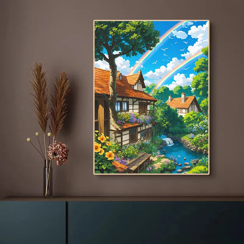 甜心Kes新款彩虹小屋绿色十字绣大格四股线绣60*85厘米43种颜色