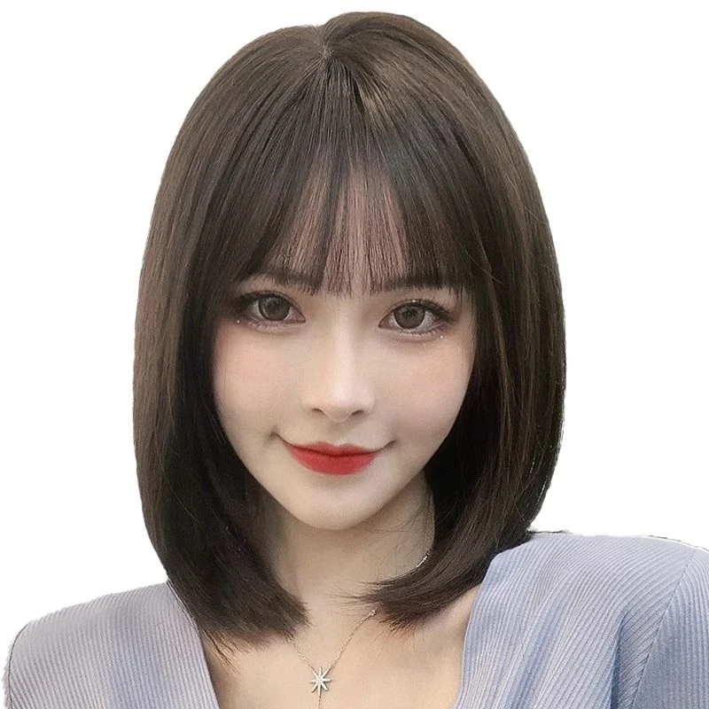 假发网红中长女 全真发全头套式自然空气刘海假发套内扣锁骨气质