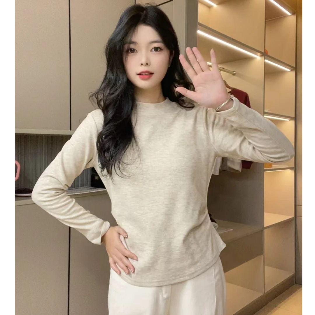 加绒加厚半高领秋冬打底衫女秋季新款叠穿内搭修身长袖t恤上衣女