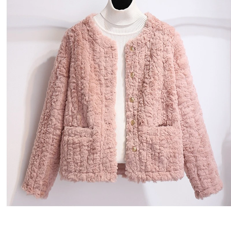 秋款时尚名媛小香风羊羔毛绒外套皮毛一体款新款潮牌女装短款夹克