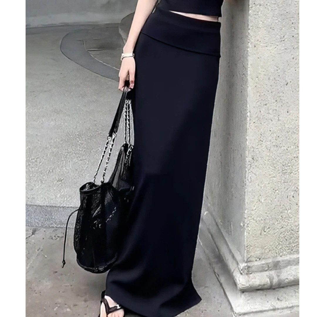 秋季新款设计感黑色气质高腰中长款半身裙女韩版时尚气质显瘦长裙