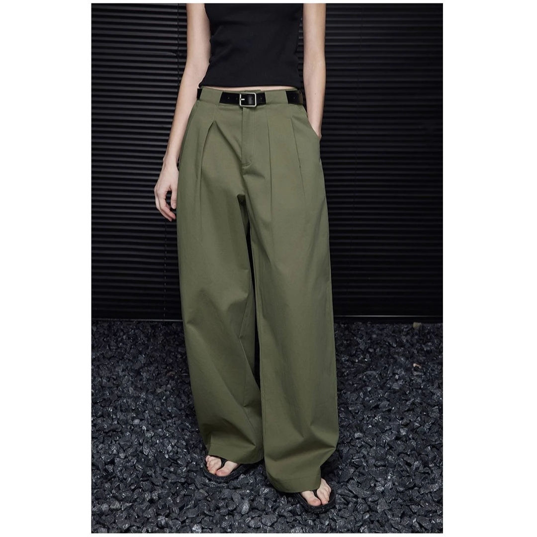 时尚潮流绿色宽松阔腿裤女早秋新款高腰修身小众炸街高级感女装