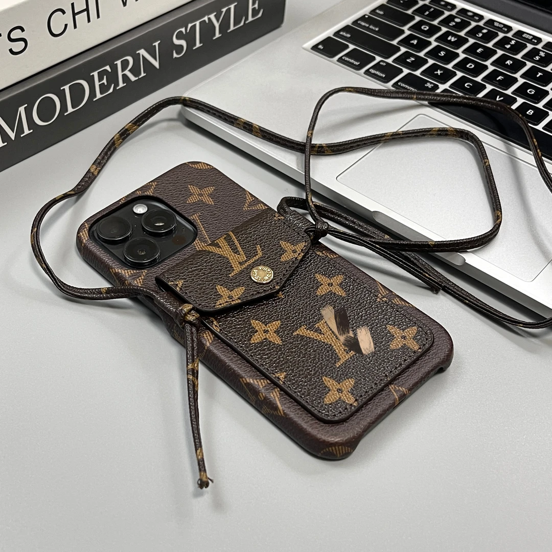 驴皮质可背带卡包苹果适用16promax高级15pro可斜挎14手机壳