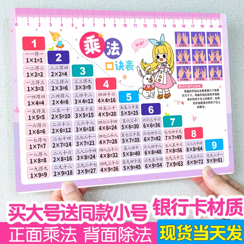 二年级乘法口诀必备卡片女生版乘除速记儿歌记忆法背诵顺口溜神器