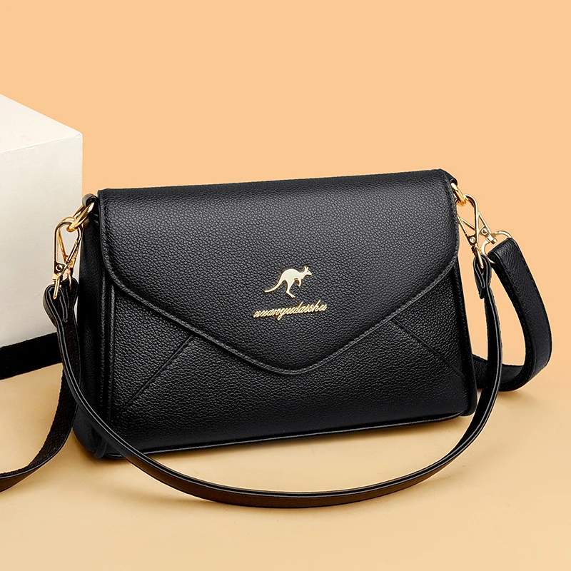 单肩包斜挎包中年妈妈包黑色简约休闲包防水真皮质感时尚百搭