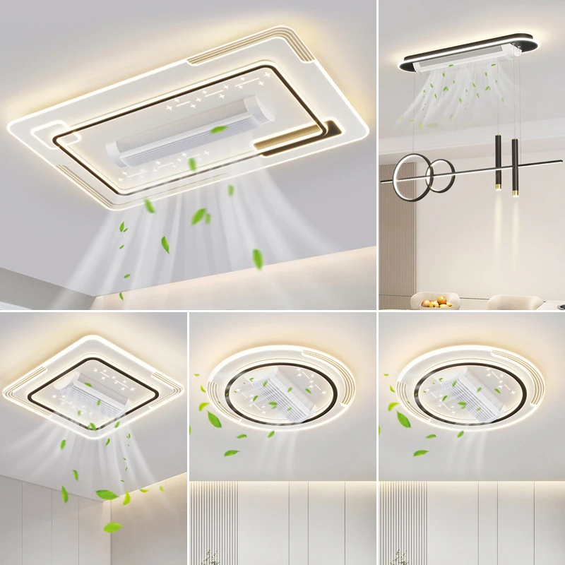 客厅无叶风扇灯2025新款大风力无噪音智能语音控制主卧室吸顶灯具