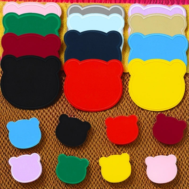 纯色熊头装饰补丁布贴刺绣自粘贴大中小号棉服裤子膝盖破洞修补