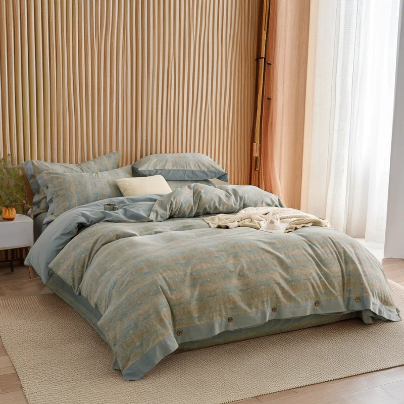 拾秋-兰 【清仓全棉磨毛】加厚纯棉全纽扣款四件套高级感四件套