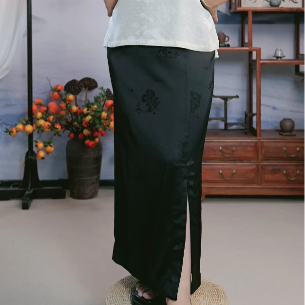 【熙木谣】提花中长夏季半身裙时尚百搭新中式开叉