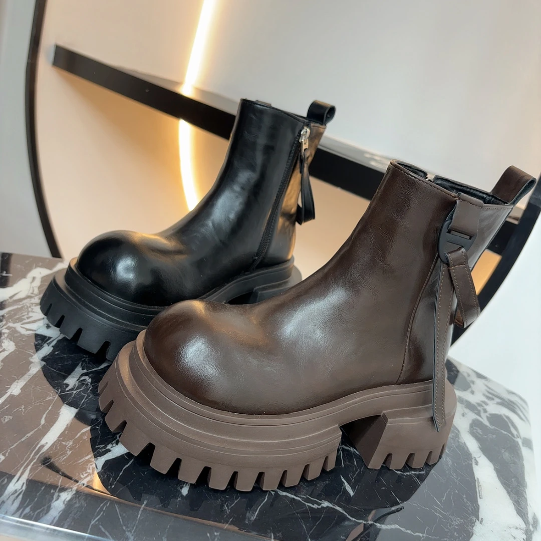 339-9跑量热卖推荐百搭厚底大头侧拉链增高短靴潮鞋复古秋冬