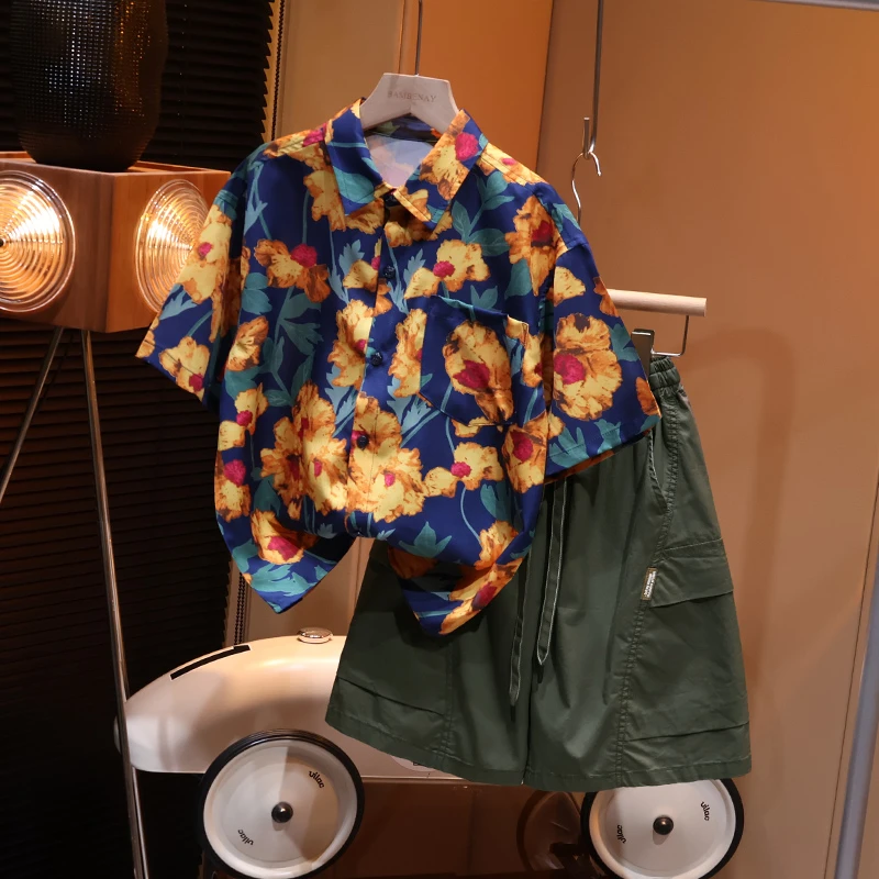 【现货】男童夏季翻领轻薄款短袖宽松衬衫2024新款中大儿童C1761