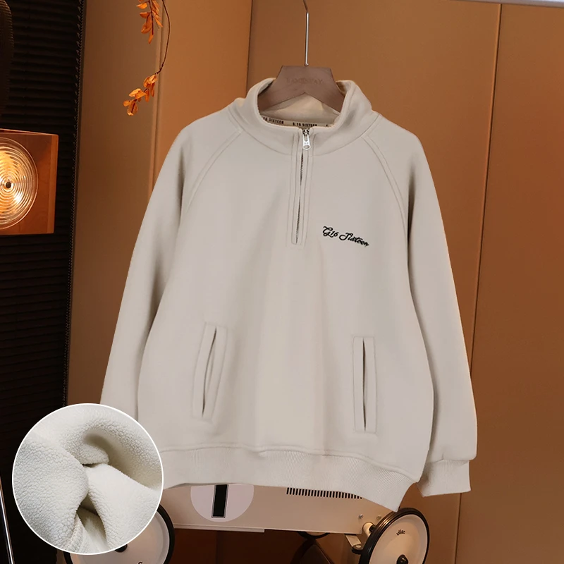 现货【加绒卫衣】男童半高领刺绣休闲宽松上衣冬款中大童G5582