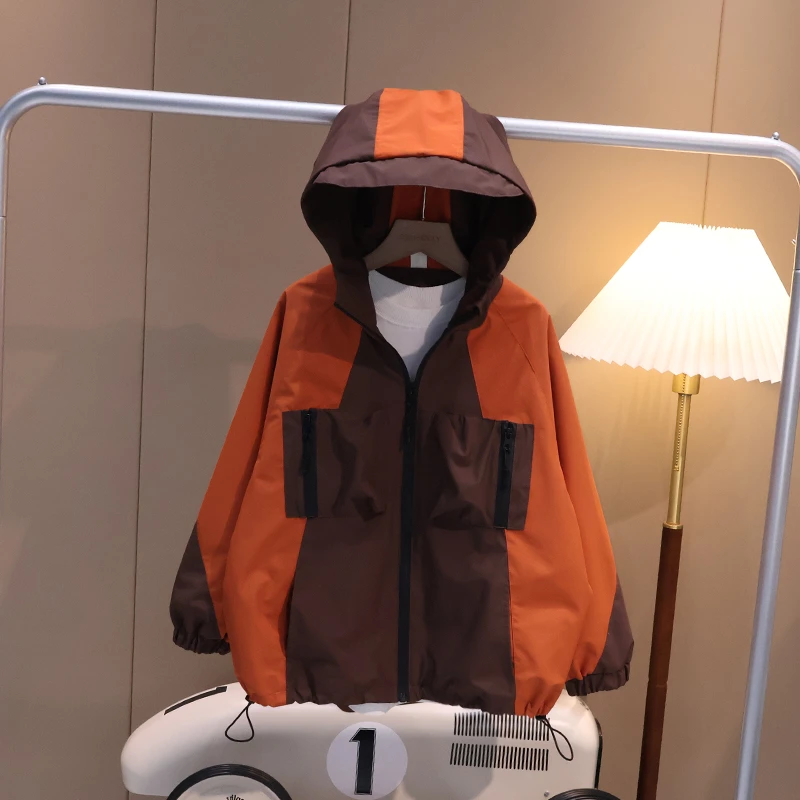 【现货】新款冲锋衣男童秋装工装拼接外套洋气休闲2023中大童X6047