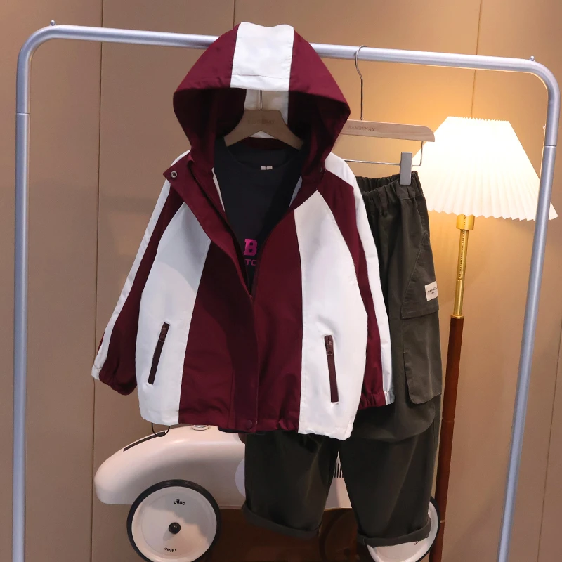 【现货】新款冲锋衣男童春装工装拼接外套百搭2024儿童潮时尚X6053