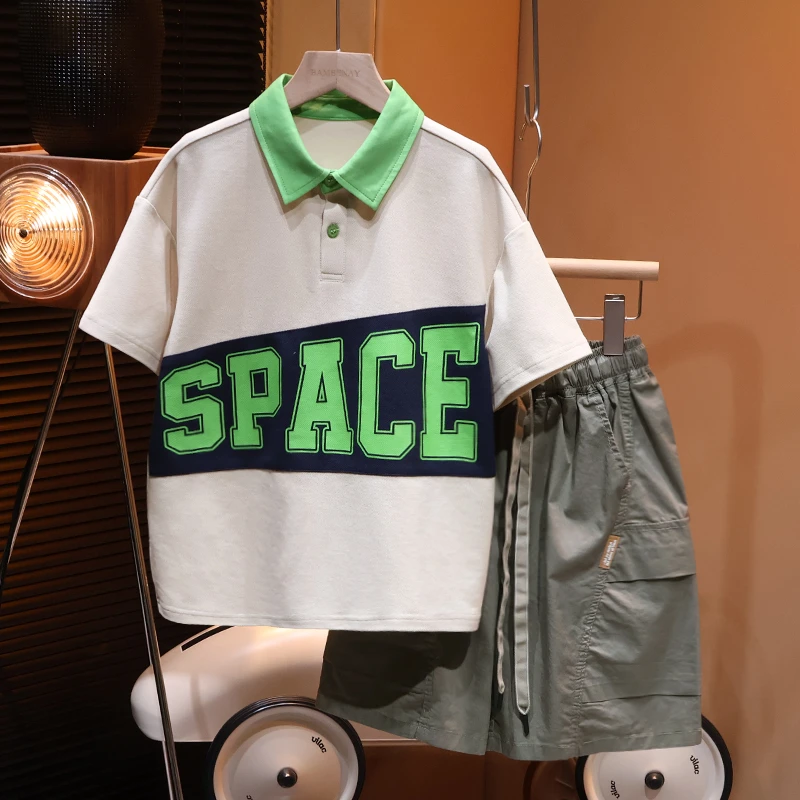 【现货】潮男童夏季翻领拼色POLO衫撞色短袖半袖2024新款儿童C1851