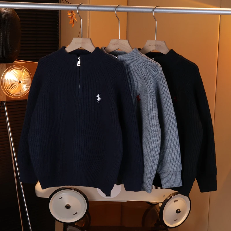 现货【新款】男童复古洋气针织半高领竖条纹毛衣秋冬款中大童G5519