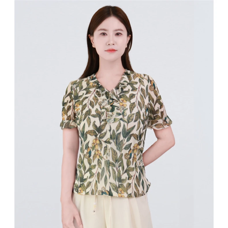 【商场同款】休闲印花沙罗女装夏季新款女人味小衫2024夏季新款