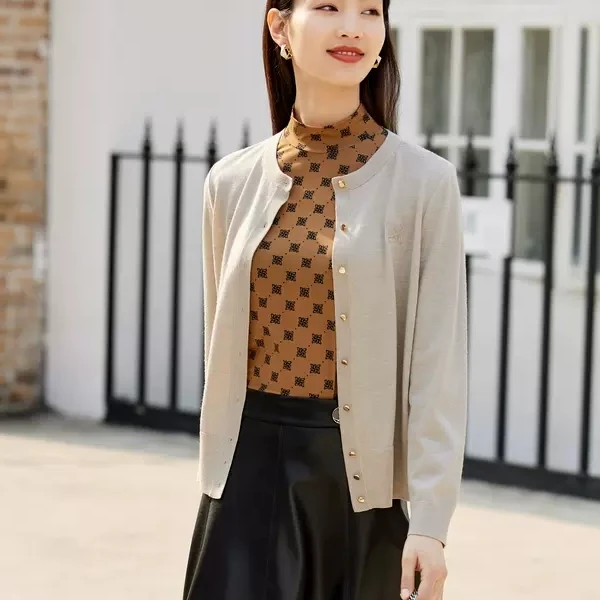 【蜜桔系列】沙罗印花立领上衣女2024新款早秋长袖打底衫