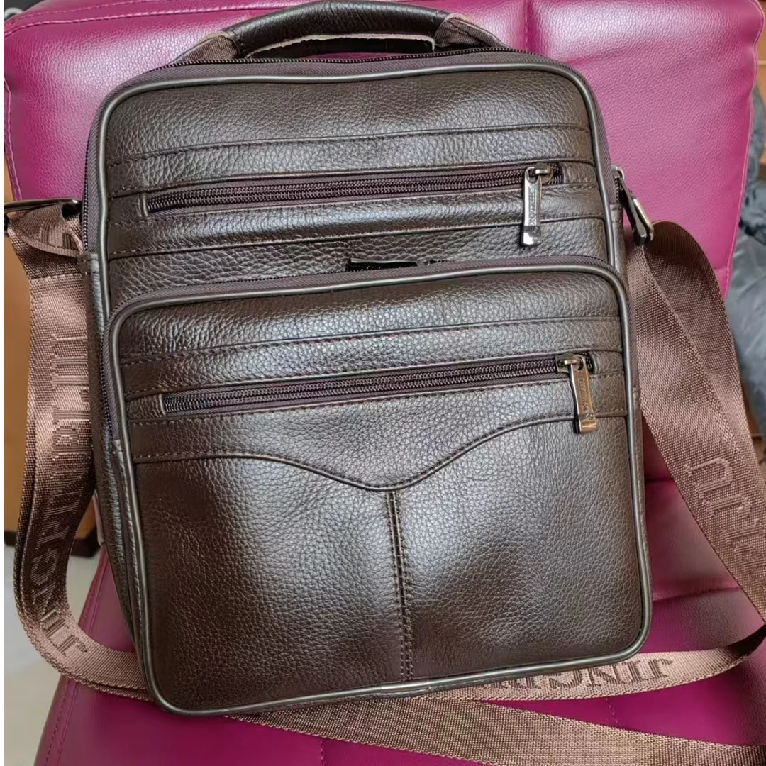 2024爆款男士大号牛皮单肩包多隔层大容量手提斜挎包背包男款