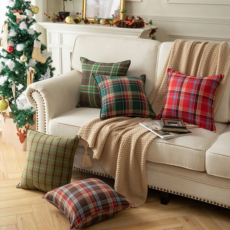 新款圣诞抱枕套格子靠垫客厅沙发家饰靠枕抱枕床头靠背飘窗靠枕套
