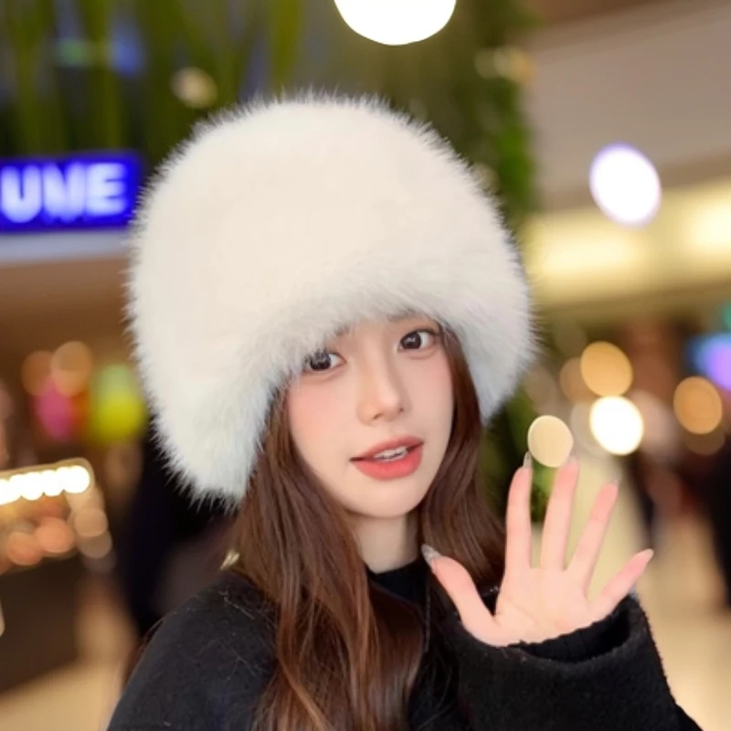 秋冬季新款空顶帽无檐帽皮草加厚毛毛仿狐狸毛帽圈护耳保暖帽子女