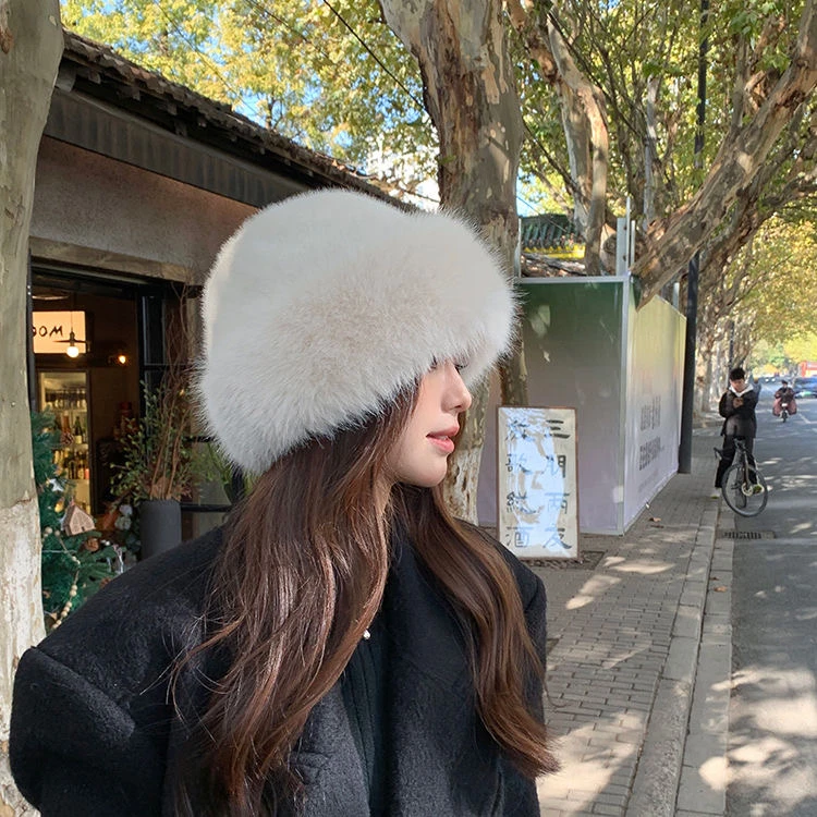 毛绒蒙古帽子女秋冬防寒白色保暖东北盆帽护耳帽毛送渔夫帽毛毛