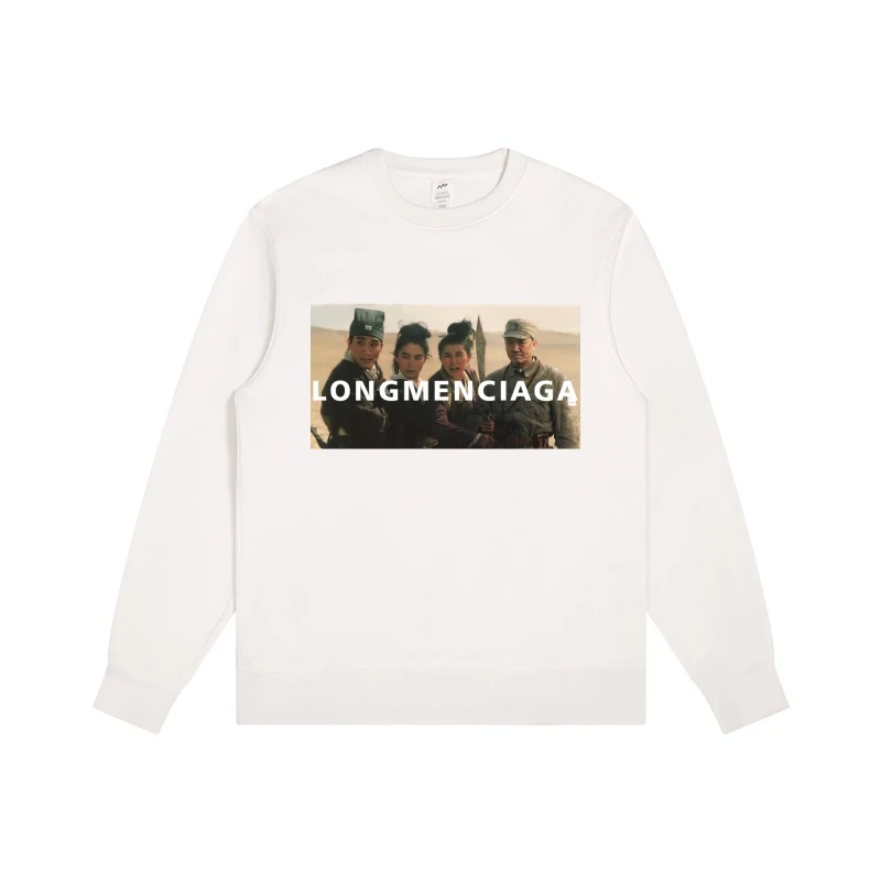 龙门世家圆领加绒卫衣oversize男美式时尚宽松落肩情侣卫衣