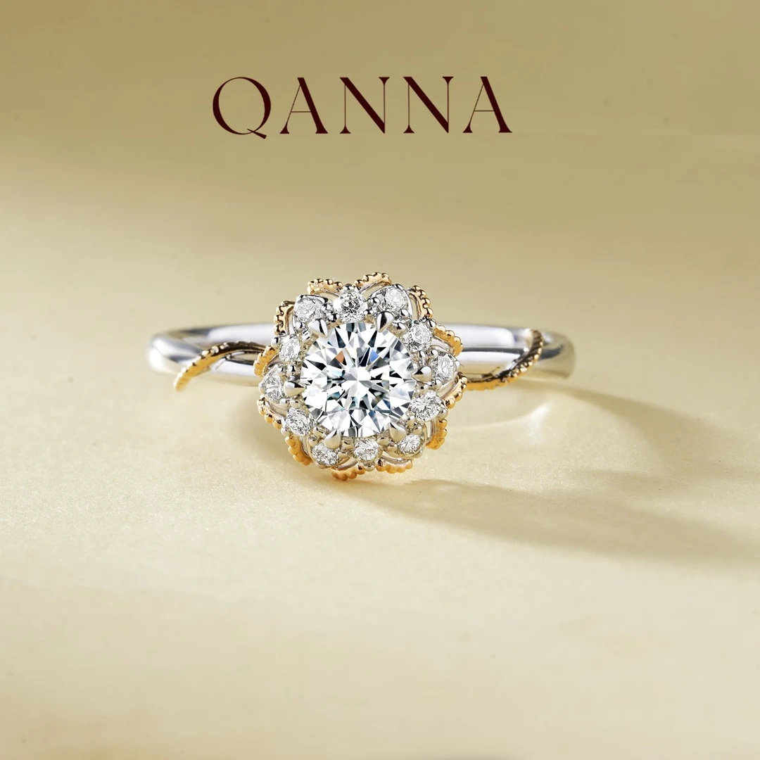 QANNA【50分主钻】【青藤】18K金时尚经典双色钻石戒指AY