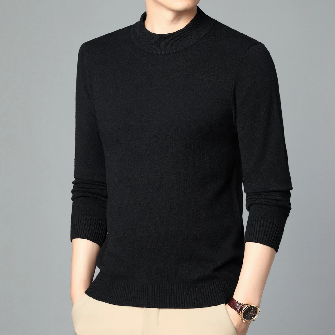 高品 纯色毛衣男士秋冬季半高领针织打底衫百搭潮牌保暖线衣长袖