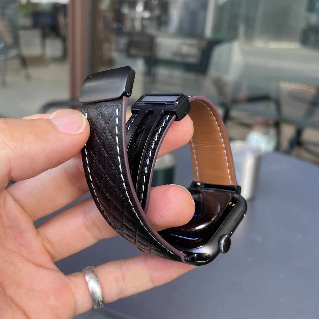 卡客表带 适用苹果手表iwatch表带s87654真皮磁吸折叠扣格子ultra