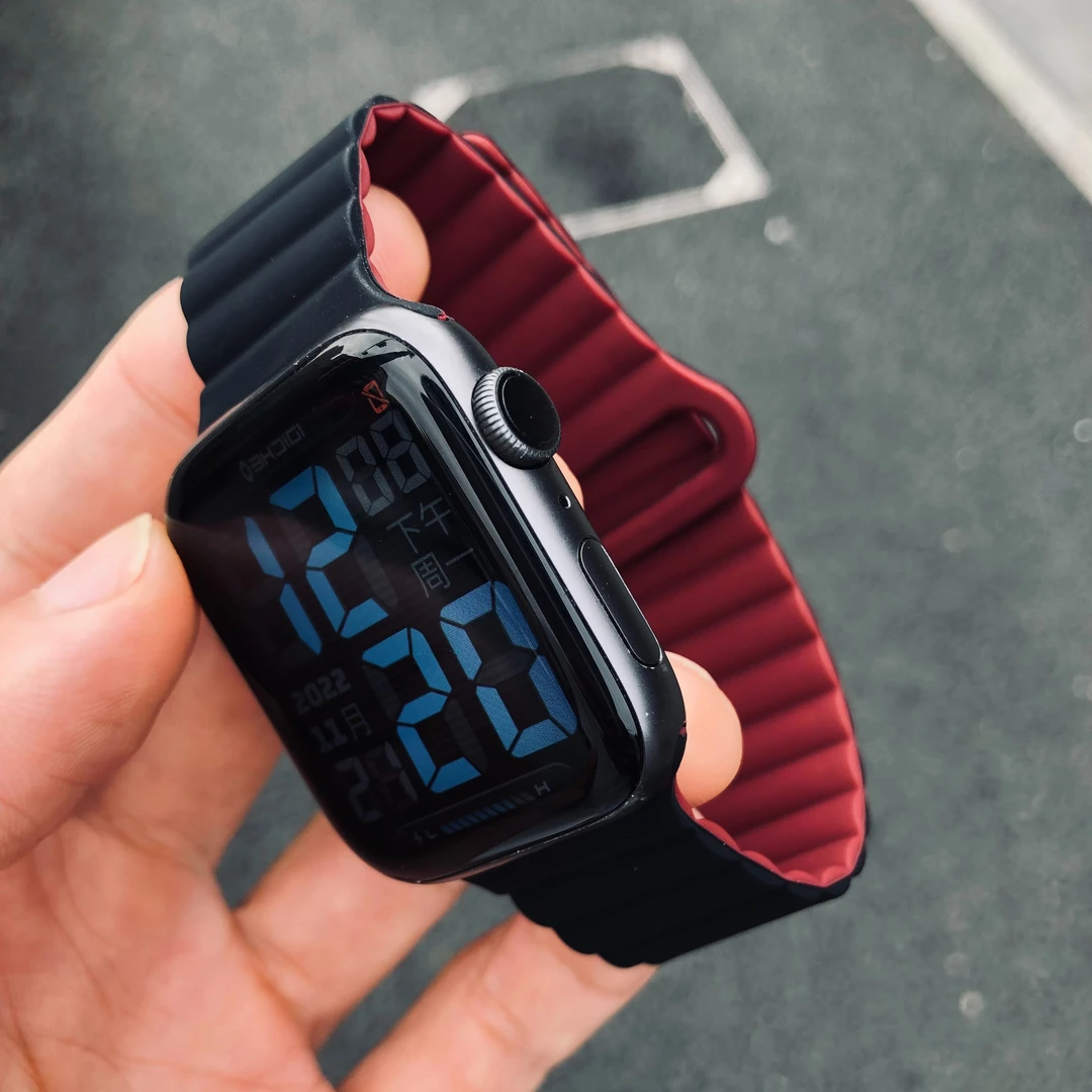 卡客 适用苹果手表iwatch表带s8磁吸硅胶软976拼色红黑Ultra s11