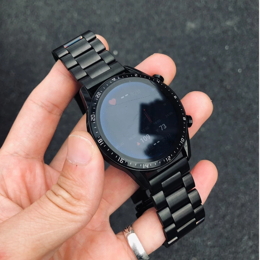 适用华为手表GT2不锈钢带GT3金属三珠watch3pro小米佳明T07