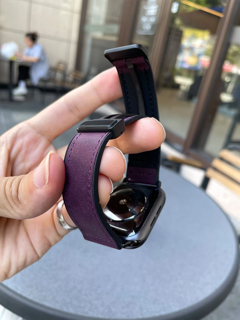 疯马皮紫适用苹果手表iwatch表带s987钛合金磁吸扣ultra真皮s11