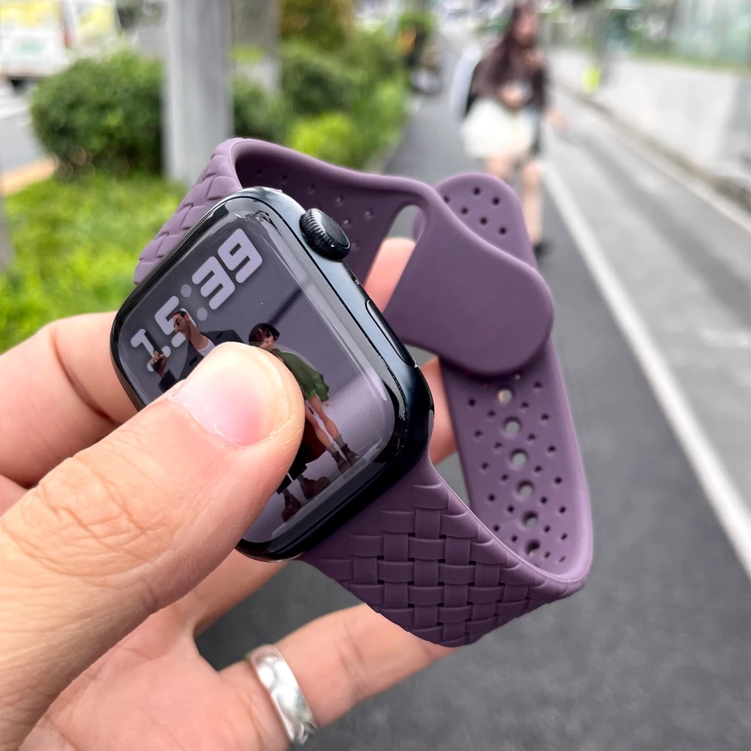 卡客 格子纹硅胶适用苹果手表iwatch表带新款s987透气夏ultra反扣