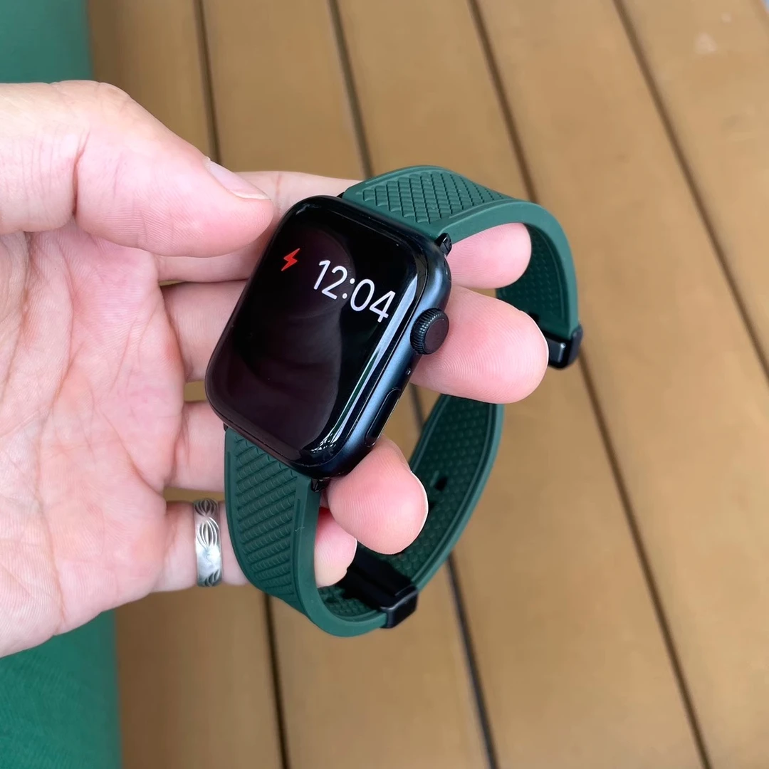 卡客FKM氟橡胶适用苹果手表iwatch表带磁吸扣s987格纹厚Ultra防尘