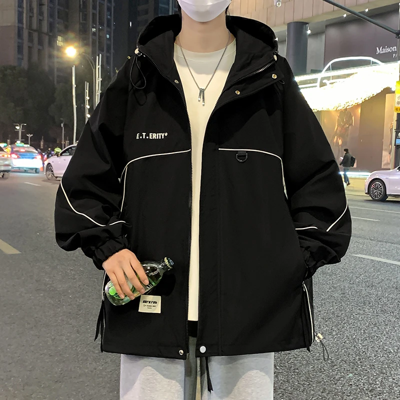 玛斯柏连帽夹克男士春秋季潮牌宽松帅气美式休闲防风秋冬冲锋外套